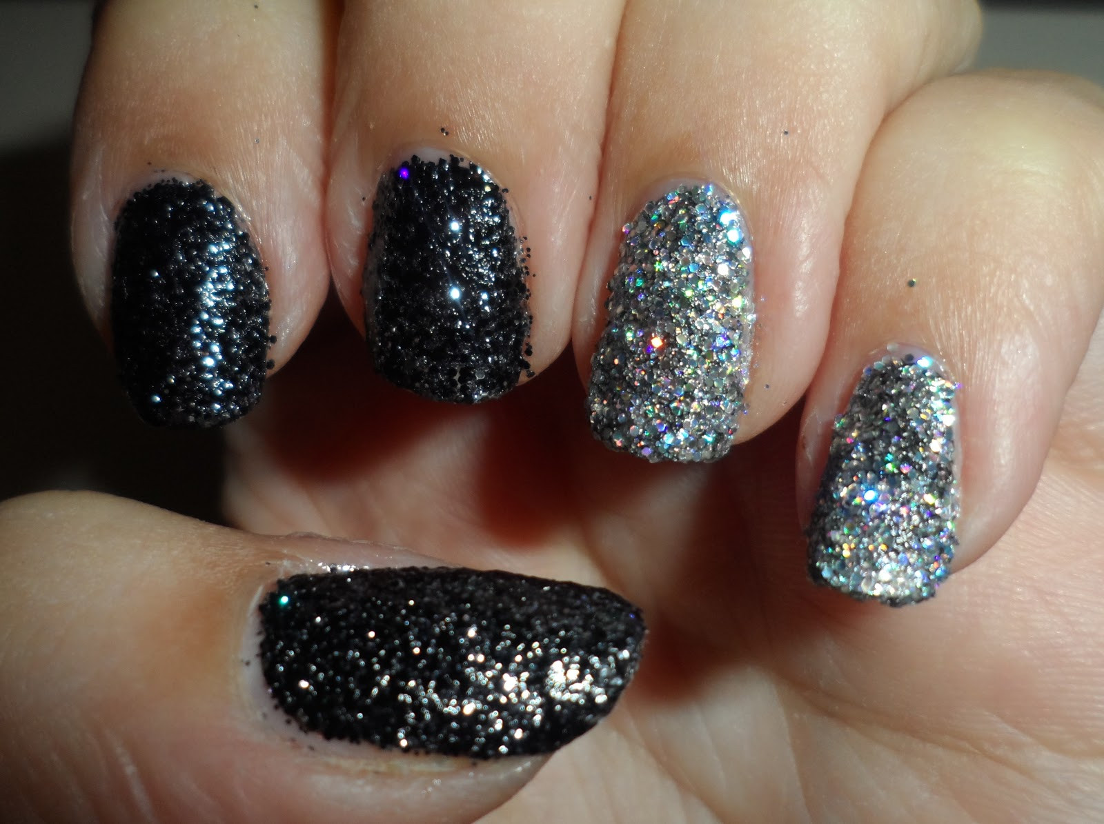 Black Nails With Silver Glitter
 NOTD Nails Inc Bling it on rocks extreme sparkly glitters