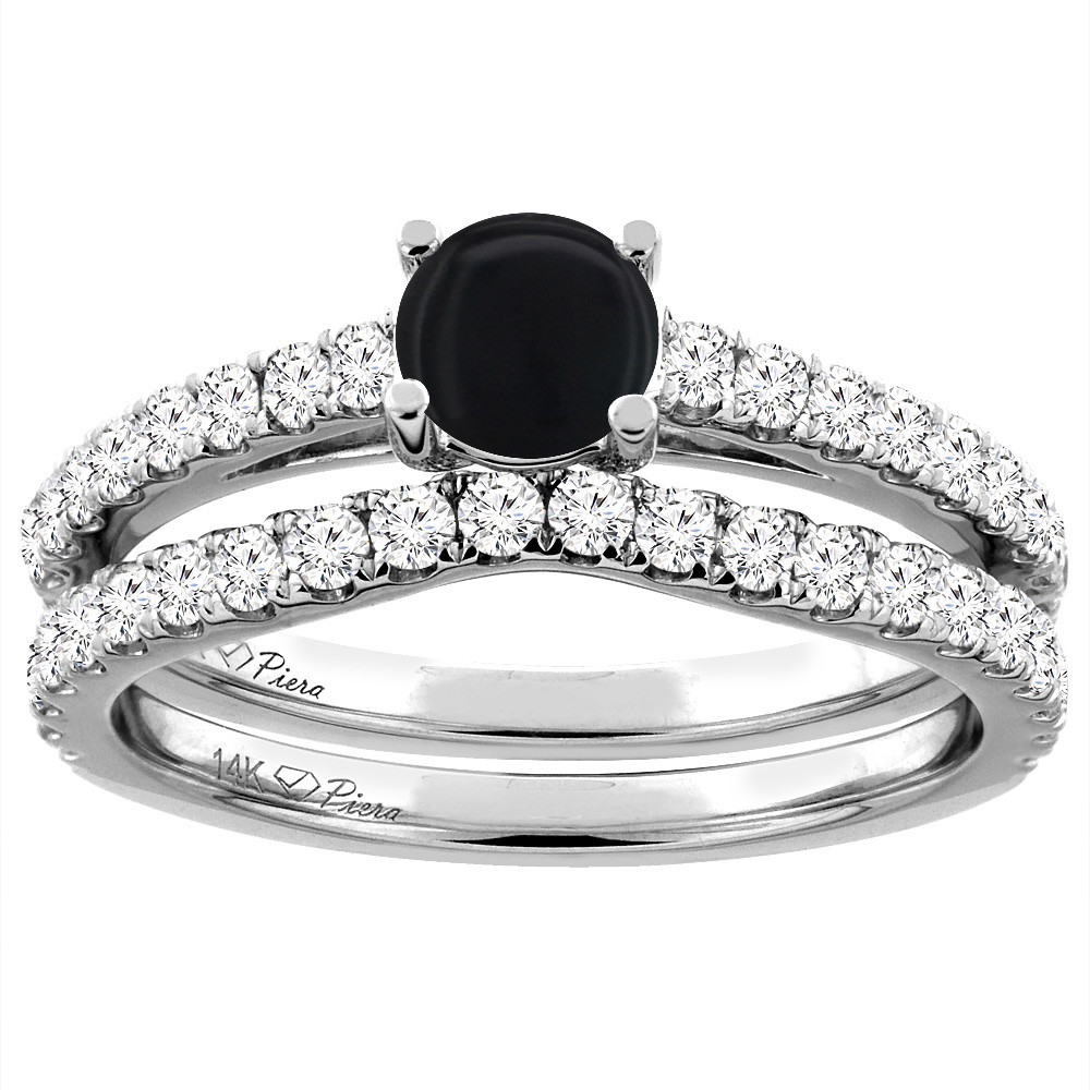 Black Onyx Wedding Ring Sets
 Sabrina Silver 14K White Gold Diamond Natural Black yx