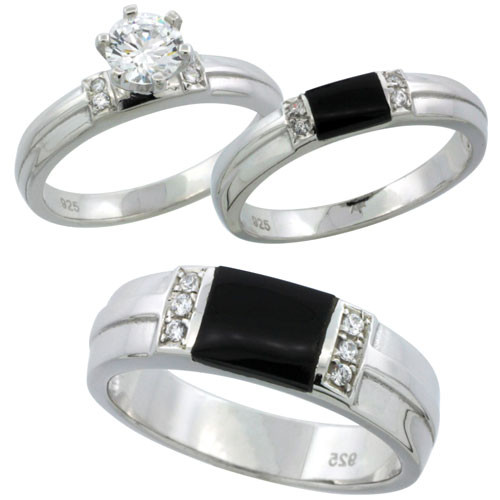 Black Onyx Wedding Ring Sets
 Sterling Silver 1 25ct Simulated Diamond Trio Wedding Band