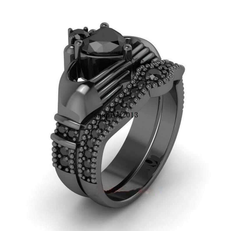 Black Onyx Wedding Ring Sets
 Claddagh Ring Sets Black Gold Filled 1CT Heart yx Cz