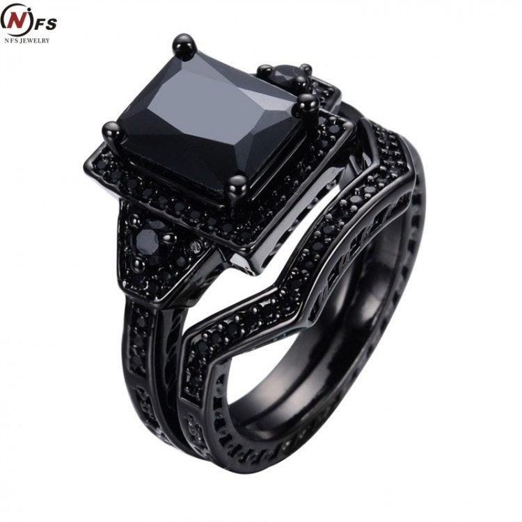 Black Onyx Wedding Ring Sets
 NFS Black Rhodium Princess Cut yx Wedding Engagement
