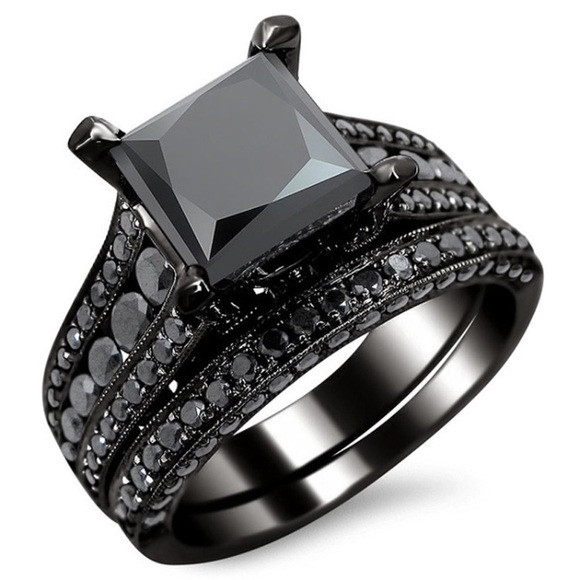 Black Onyx Wedding Ring Sets
 Black yx Princess Engagement Wedding Ring Set from Lady