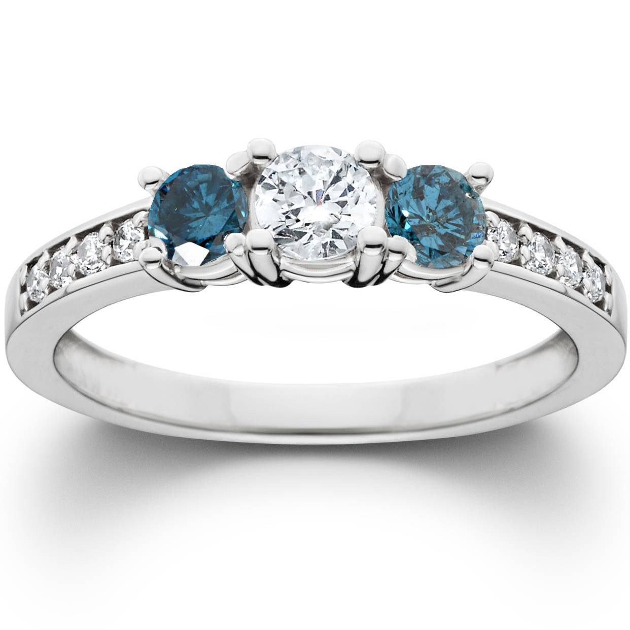 Blue Diamond Engagement Rings
 1ct Treated Blue Diamond 3 Stone Engagement Ring 14K White