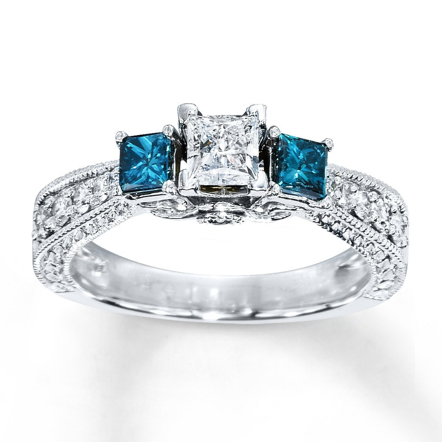 Blue Diamond Engagement Rings
 Blue Diamond Ring 1 carat tw Princess cut 14K White Gold