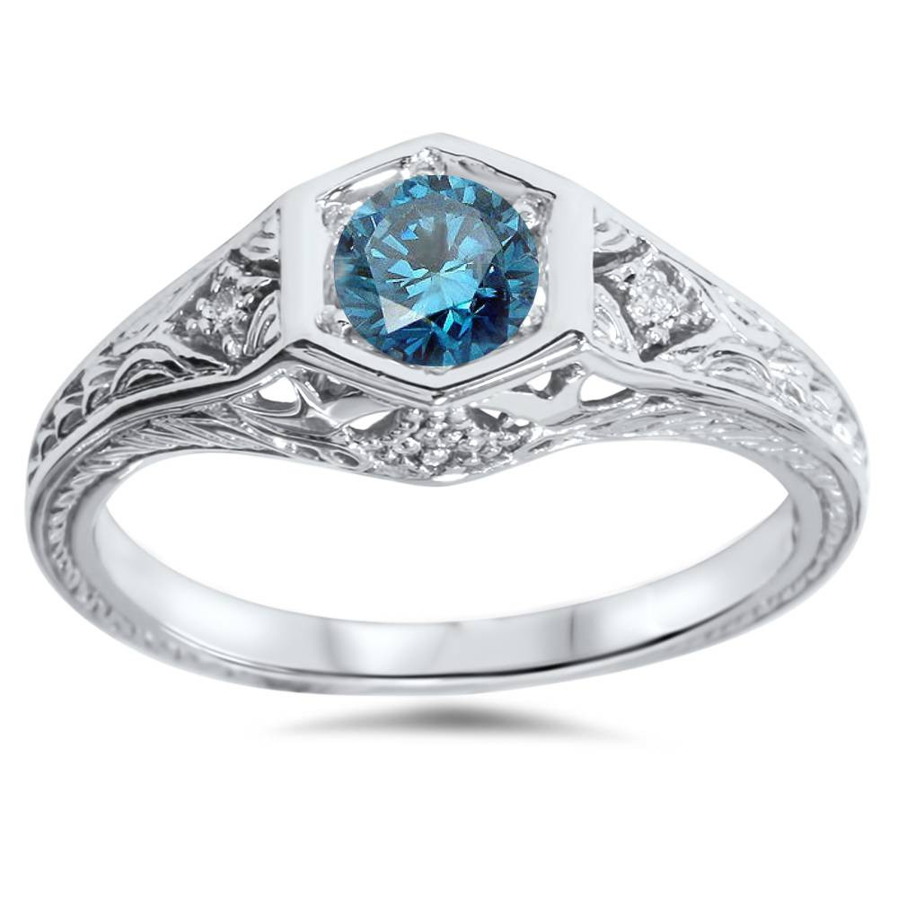 Blue Diamond Engagement Rings
 3 8ct Treated Vintage Blue Diamond Engagement Ring 14K