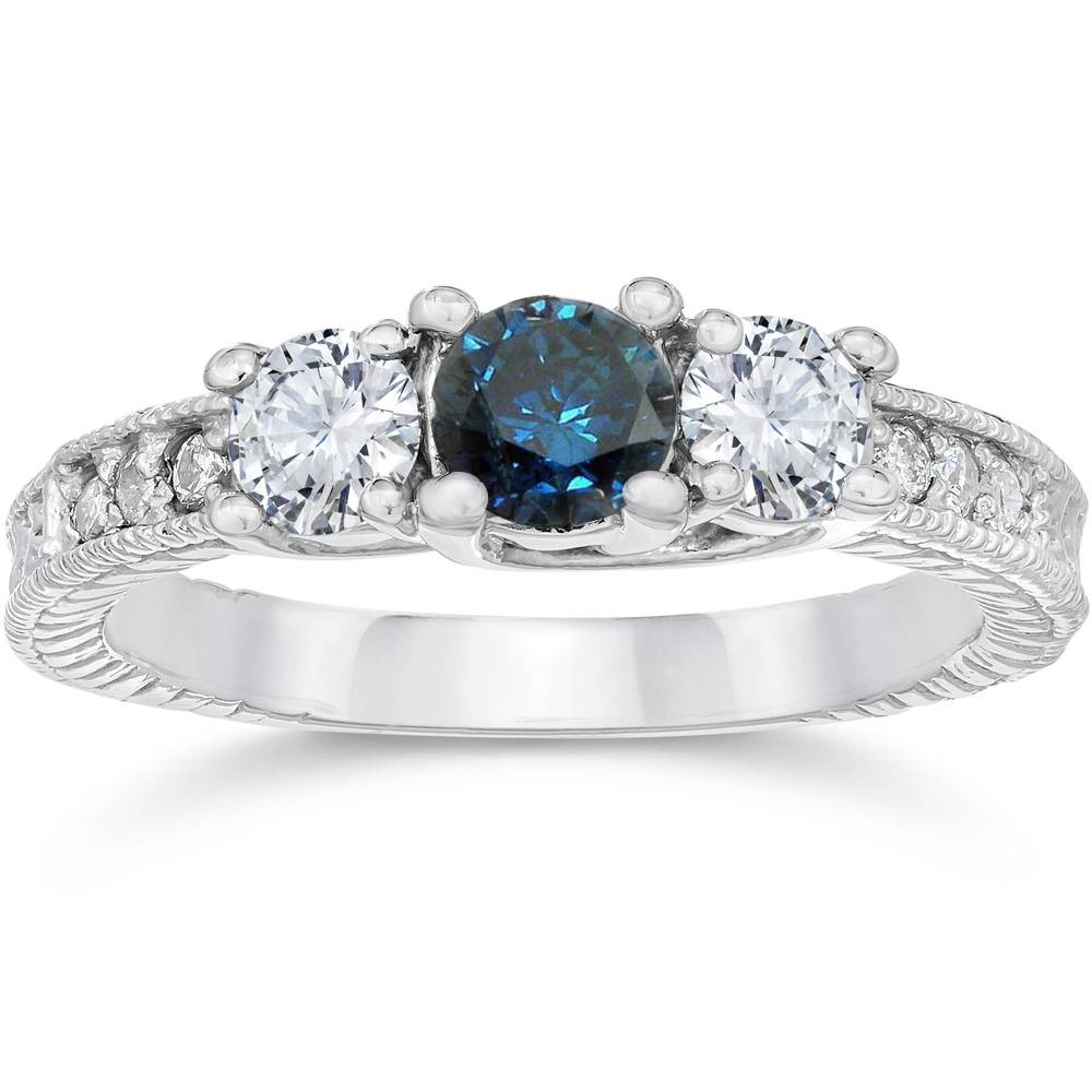 Blue Diamond Engagement Rings
 1ct Vintage Treated Blue Diamond 3 Stone Engagement Ring