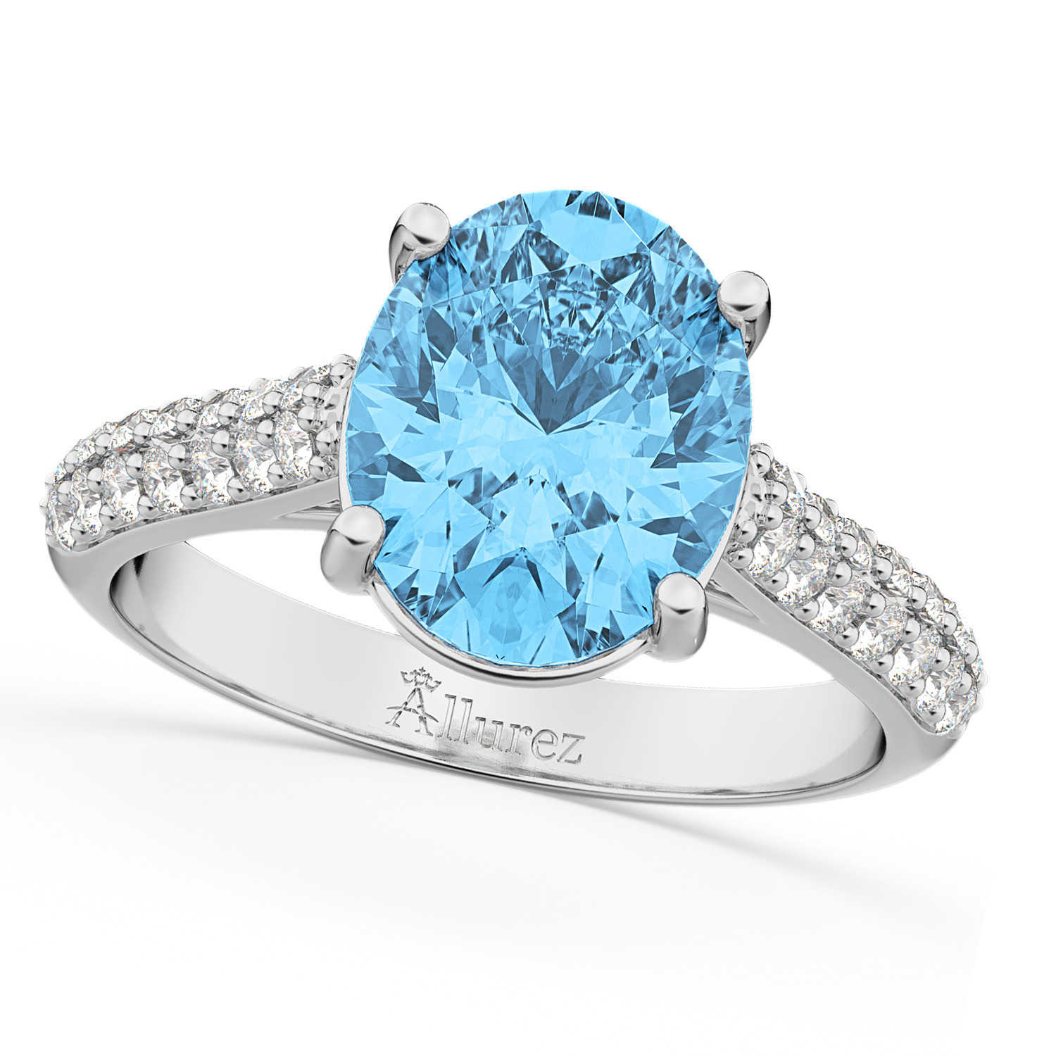 Blue Diamond Engagement Rings
 Oval Blue Topaz & Diamond Engagement Ring 18k White Gold 4