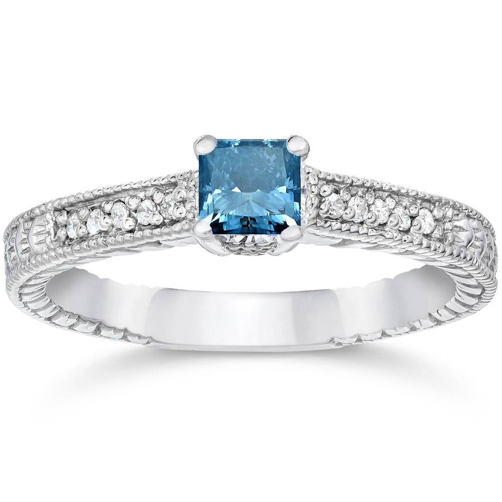 Blue Diamond Engagement Rings
 1 2ct Princess Cut Antique Treated Blue Diamond Engagement