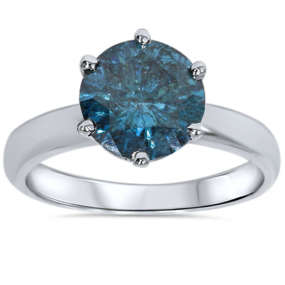 Blue Diamond Engagement Rings
 2ct Treated Blue Diamond Solitaire Engagement Ring 14K