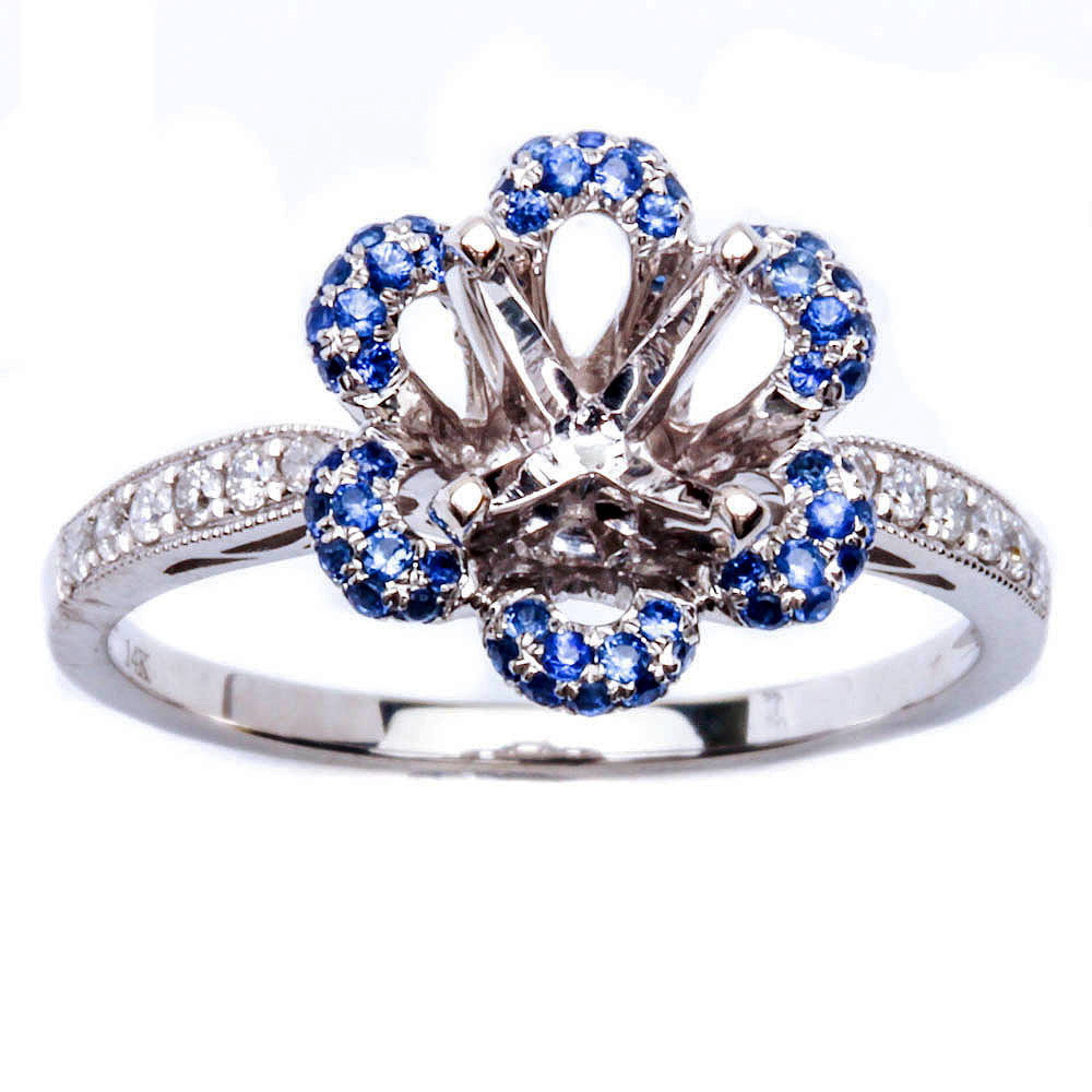 Blue Diamond Engagement Rings
 39ct Flower Shape Blue Sapphire & Diamond Engagement Semi