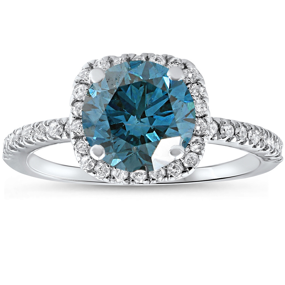 Blue Diamond Engagement Rings
 1 3 4 ct Blue Diamond Cushion Halo Engagement Ring 14k