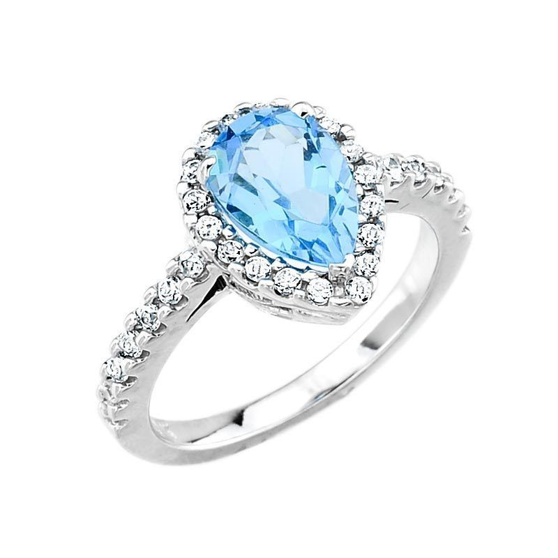 Blue Diamond Engagement Rings
 14k White Gold Blue Topaz December Birthstone Diamond