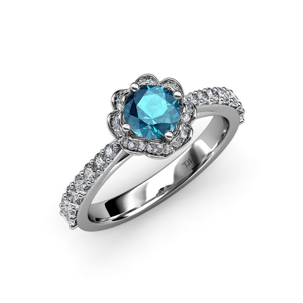 Blue Diamond Engagement Rings
 London Blue Topaz & Diamond SI2 I1 G H Halo Engagement