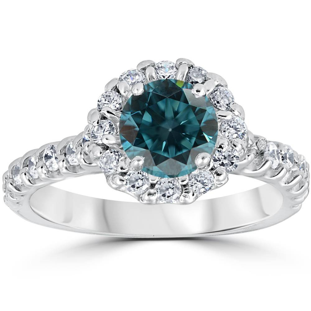 Blue Diamond Engagement Rings
 1 3 8ct Treated Blue Diamond Halo Engagement Ring Solid