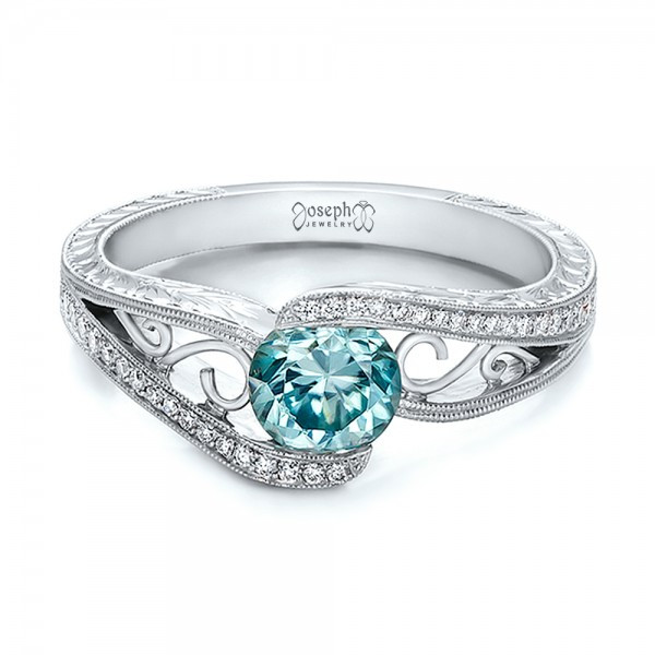 Blue Diamond Engagement Rings
 Custom Blue Zircon and Diamond Engagement Ring