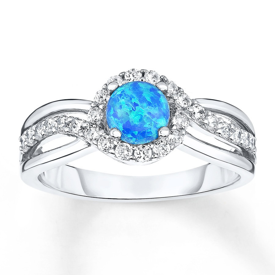 Blue Opal Wedding Rings
 Lab Created Blue Opal Ring White Topaz Sterling Silver