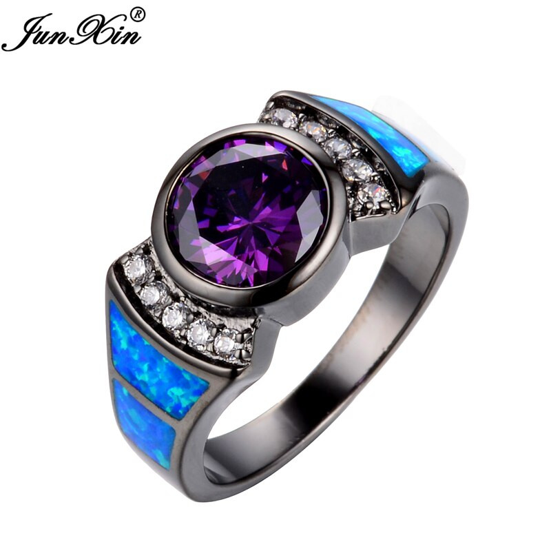 Blue Opal Wedding Rings
 Size 6 7 8 9 Purple Women Wedding Ocean Blue Opal Rings