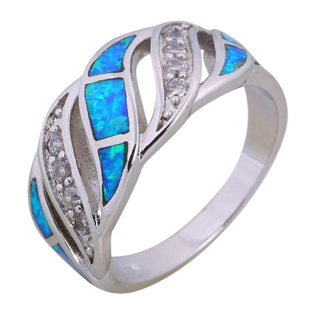 Blue Opal Wedding Rings
 Wedding Ring 925 Sterling Silver Rings for women Blue Opal