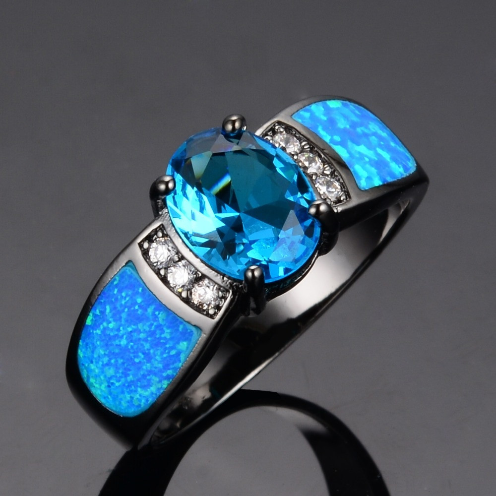 Blue Opal Wedding Rings
 Bamos jewelry Women Wedding Ocean Blue Opal Rings Black