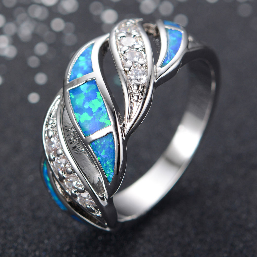 Blue Opal Wedding Rings
 Blue Fire Opal Zircon Wedding Ring Women Men s 925 Silver