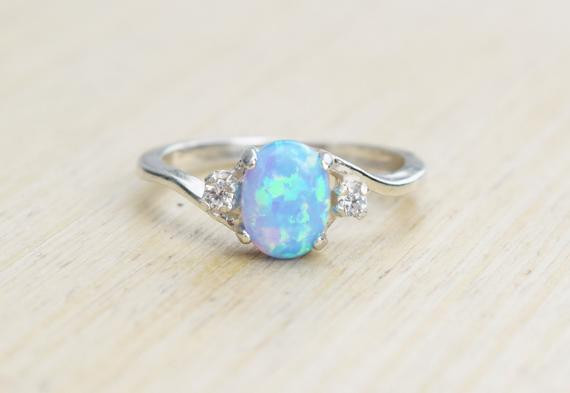 Blue Opal Wedding Rings
 Silver Lab Opal Ring Blue Opal Ring Light Blue Opal Ring
