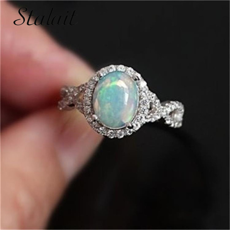 Blue Opal Wedding Rings
 Bohemia Oval Blue Rings Moonstone Fire Opal Ring Jewelry
