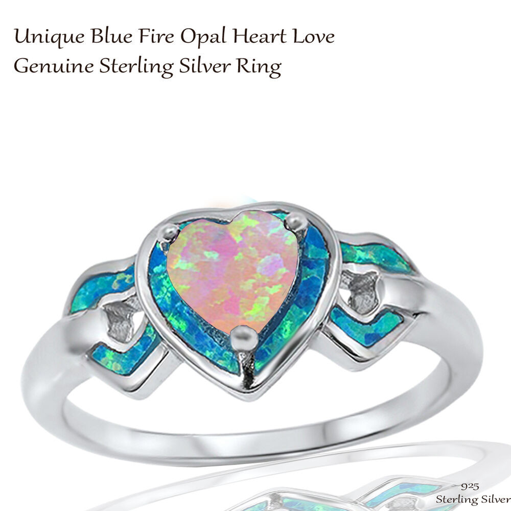 Blue Opal Wedding Rings
 Heart Love Pink Fire Opal Wedding Engagement w Blue Opal
