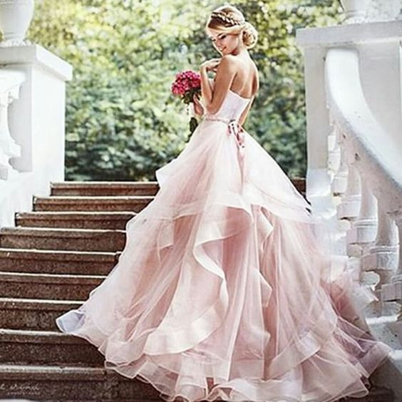 Blush Pink Wedding Gown
 Elegant Wedding Dress Lace Wedding Dress Romantic Evening