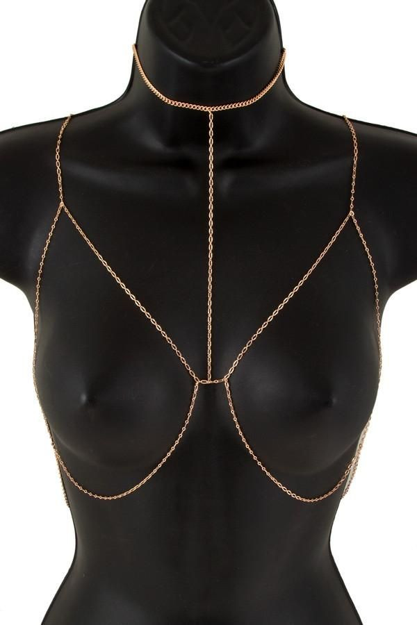 Body Jewelry Bathing Suit
 Gold choker bra body chain bikini swimsuit bathing suit