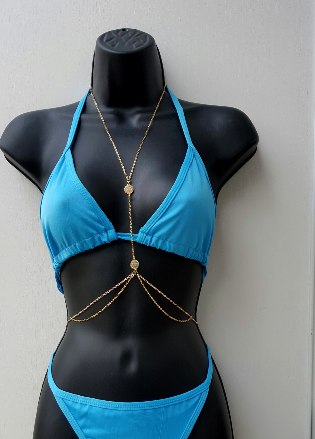 Body Jewelry Bathing Suit
 Gold Belly Chain Body Chain Body Jewelry Harness Swim Suit