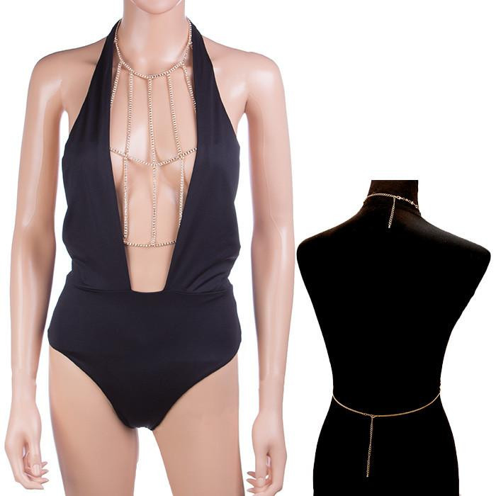Body Jewelry Bathing Suit
 16" crystal cage bra body chain bikini swimsuit bathing