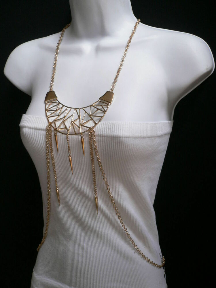 Body Jewelry Choker
 New Women Gold Metal Body Chain Choker Pendant Spikes Body