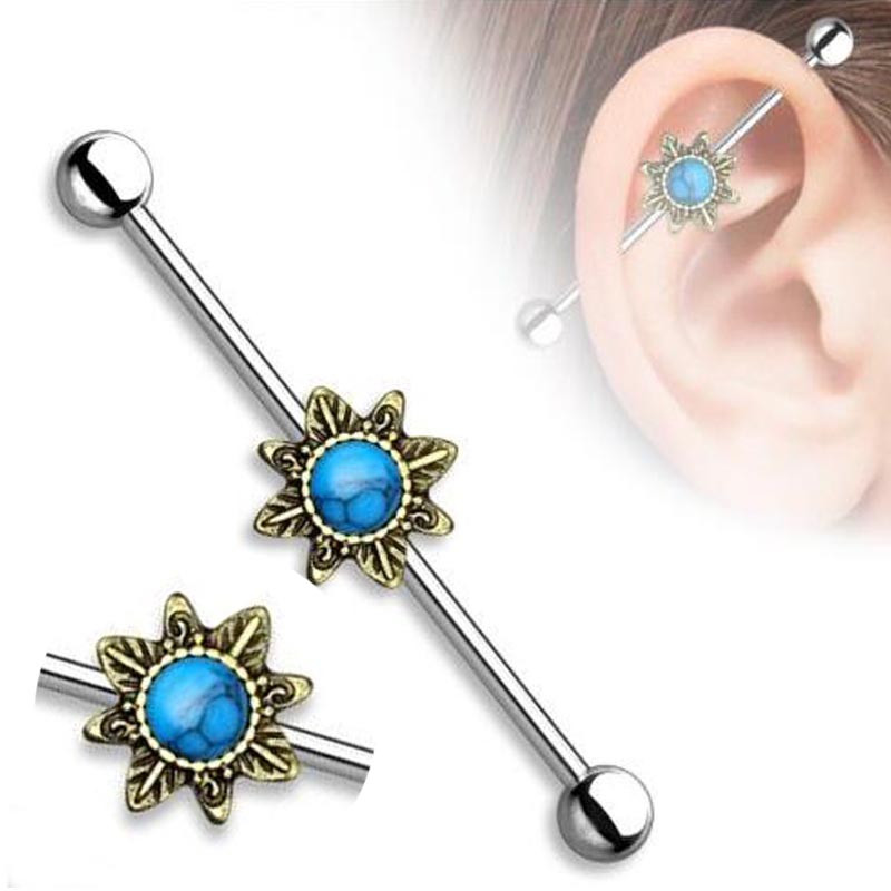 Body Jewelry Earrings
 LNRRABC Blue Stone Ear Barbell Industrial Piercing