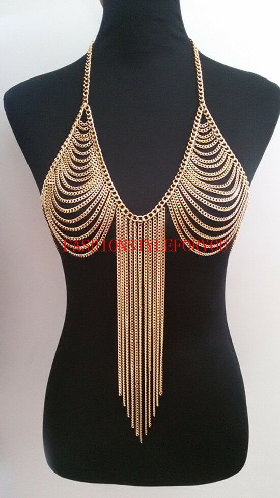 Body Jewelry Fashion
 Fashion Style B34 Women Gold Chains y Bra Chains