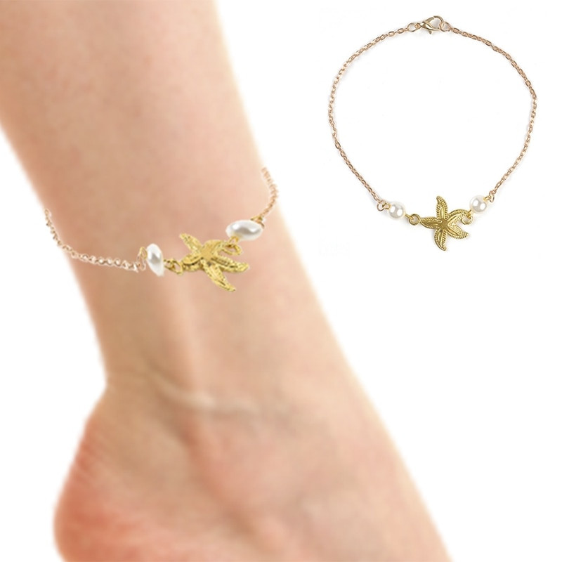 Body Jewelry Foot
 1Pcs Starfish Shape Star Anklet Pearl Beaded Ankle