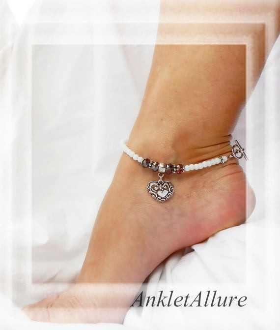 Body Jewelry Foot
 Heart Anklet Purple Crystal Body Jewelry Silver Ankle Bracelet