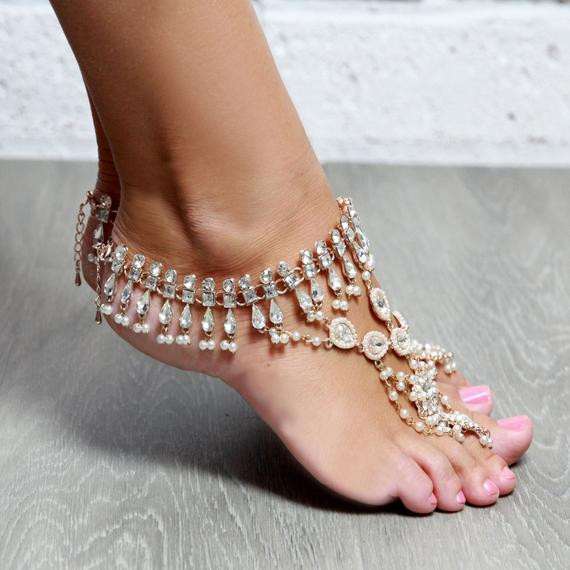 Body Jewelry Foot
 Rose Gold Barefoot Sandals Rose gold body jewelry Barefoot