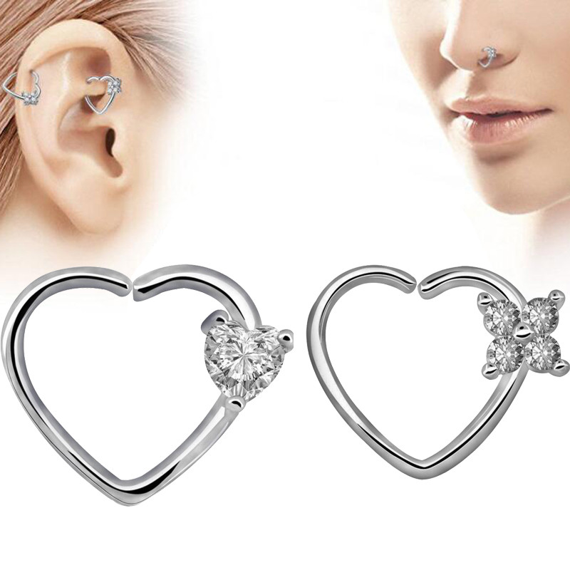 Body Jewelry Nose
 1 Piece 16G Nostril Crystal Heart Love Nose Hoop Nose