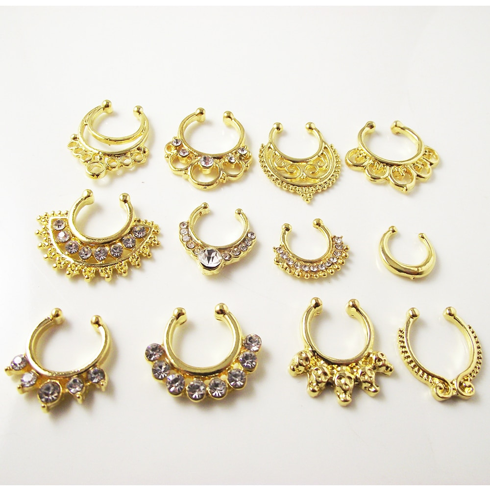 Body Jewelry Nose
 1 Piece Gold Crystal Nose Ring Fake septum rings Piercing