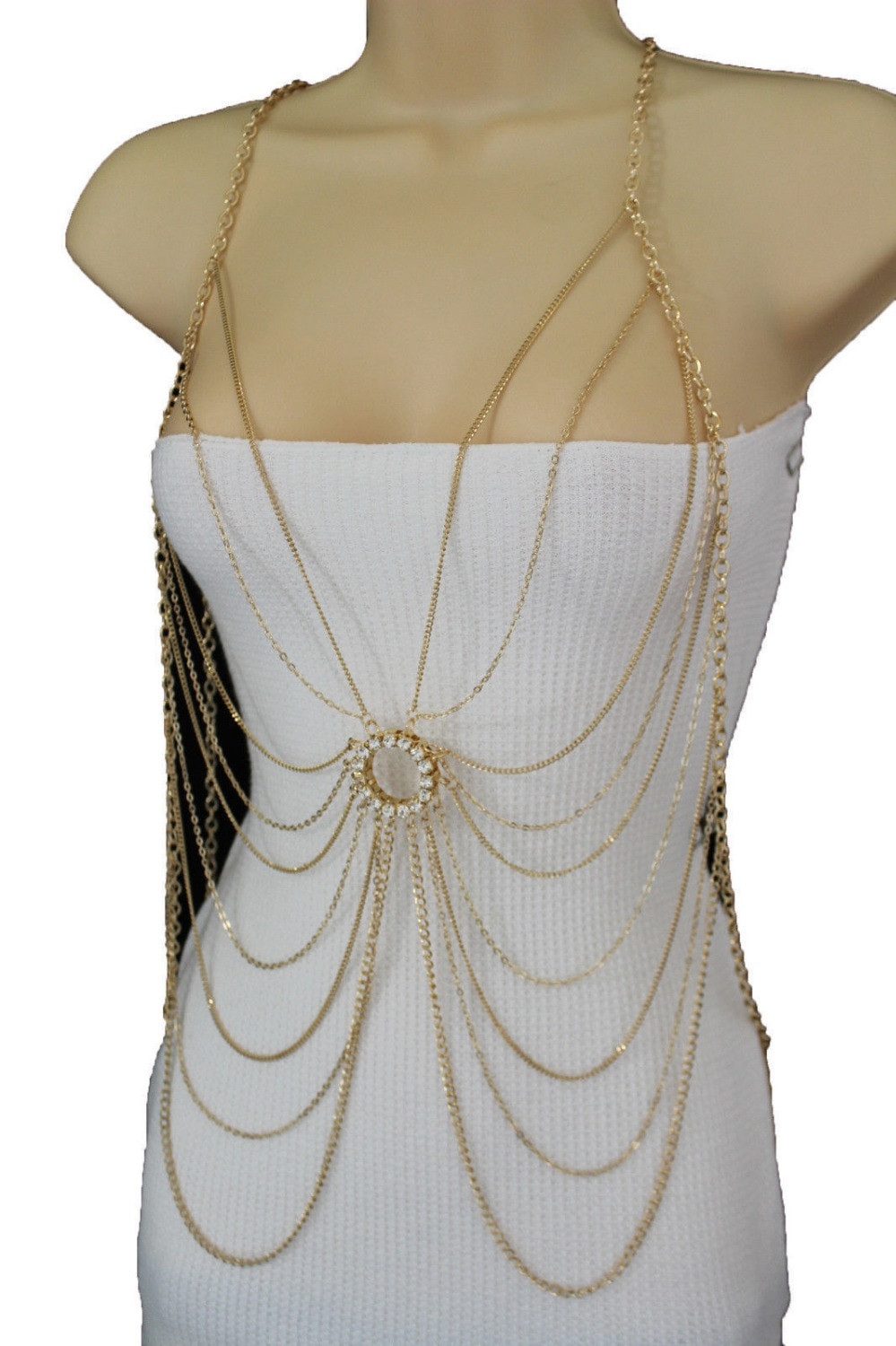 Body Jewelry Outfit
 New Women Gold Metal e Side Long Shoulder Body Chain