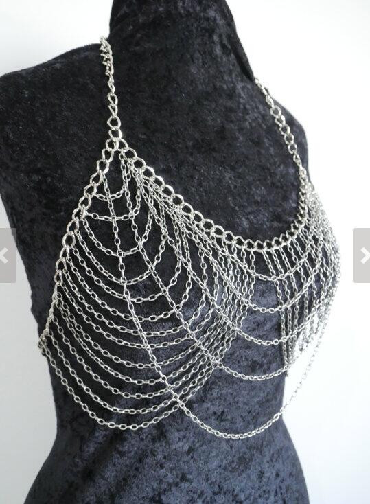 Body Jewelry Outfit
 SALE y Silver Body Chain Bra Burning Man Festival