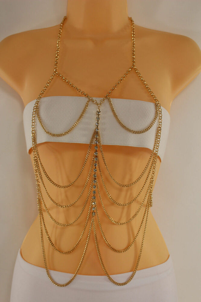 Body Jewelry Outfit
 New Women Front Gold Body Chain Necklace Fashion Jewelry
