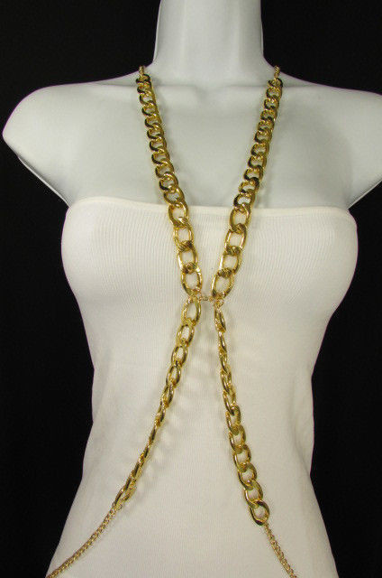 Body Jewelry Outfit
 New Women Gold Thick Chunky Metal Body Chain Long Necklace