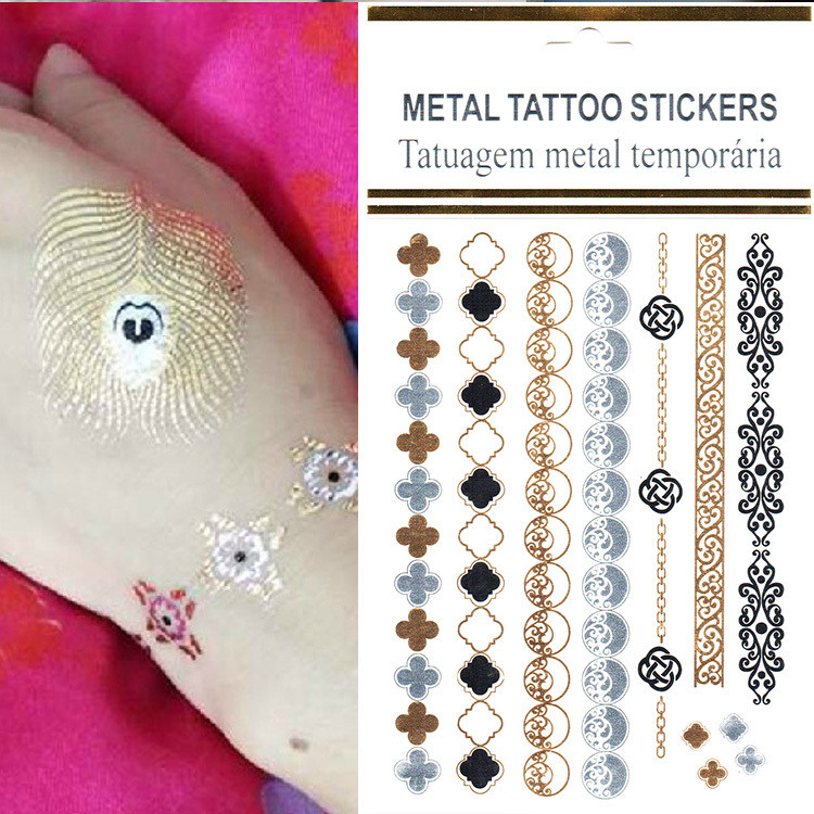 Body Jewelry Stickers
 Wholesale 10pcs lot Flash Bohemian Tattoo Designs Gold