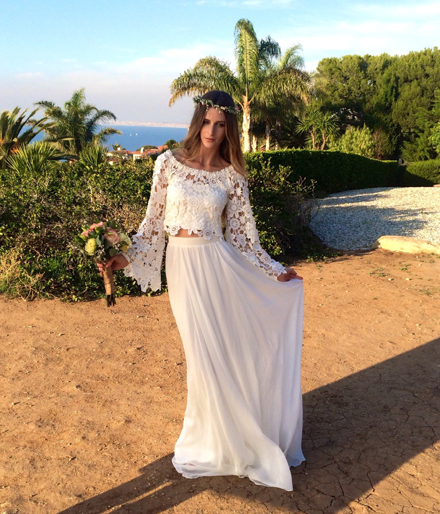 Bohemian Wedding Gown
 Alana 2 Piece Lace Silk Chiffon Bohemian Wedding Dress BELL
