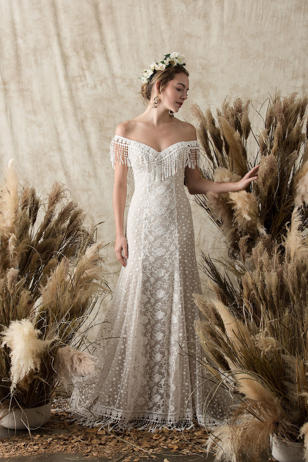 Bohemian Wedding Gown
 Heather Lace Fringe Wedding Dress