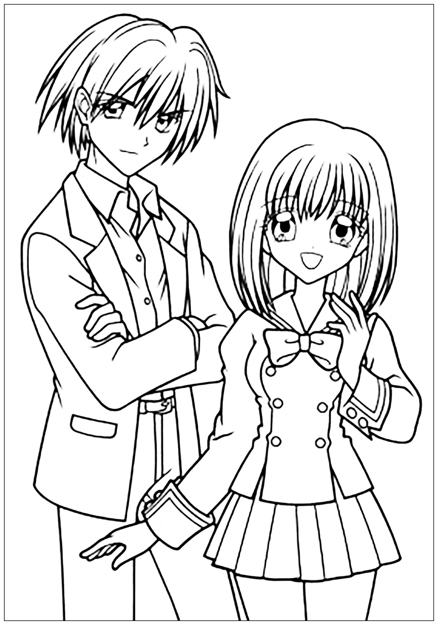 Boys And Girls Coloring Pages
 Manga drawing boy and girl in school suit Manga Anime