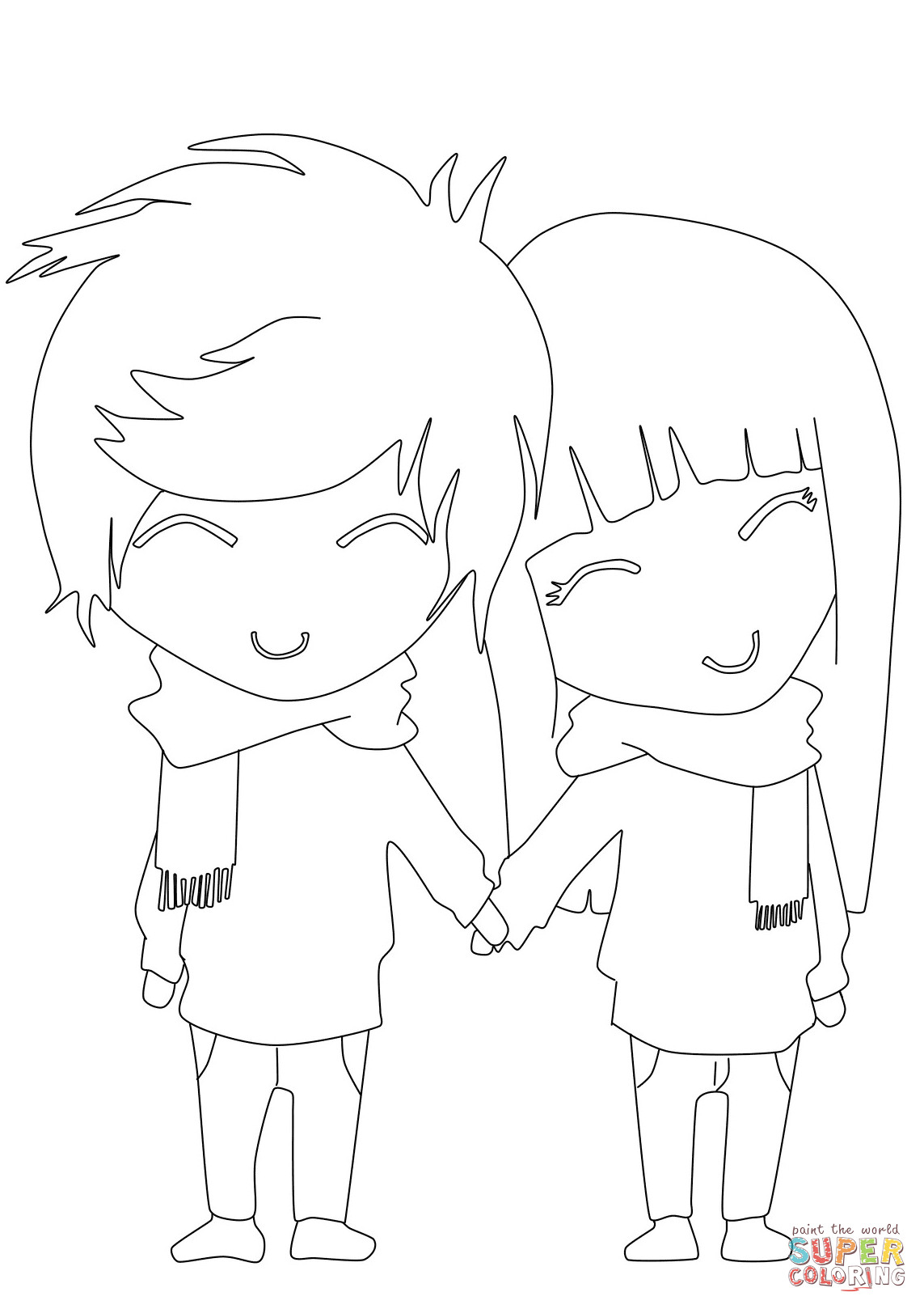 Boys And Girls Coloring Pages
 Anime Boy and Girl coloring page