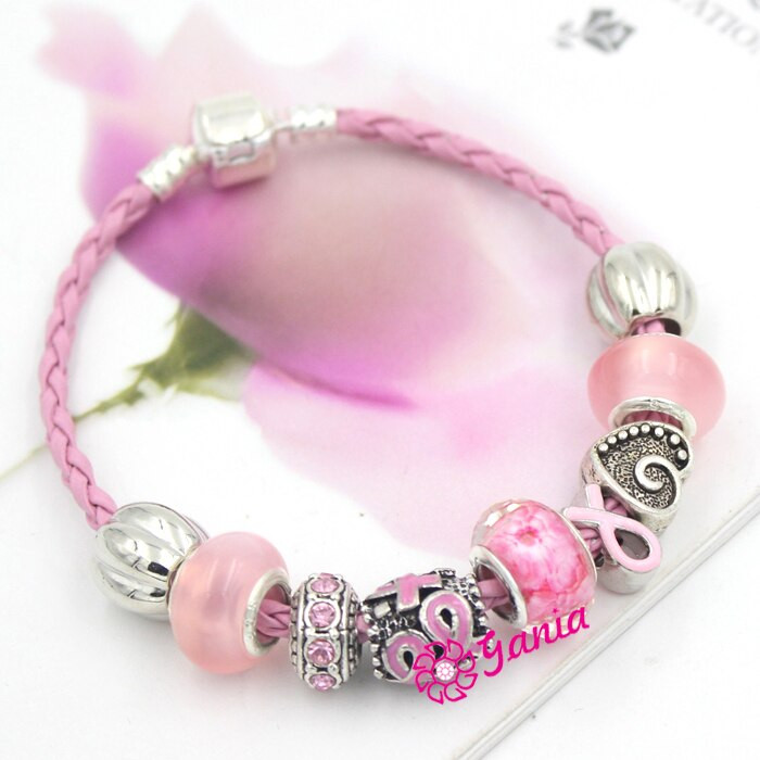 Breast Cancer Bracelet
 6PCS Newest Breast Cancer Awareness Jewelry European Bead