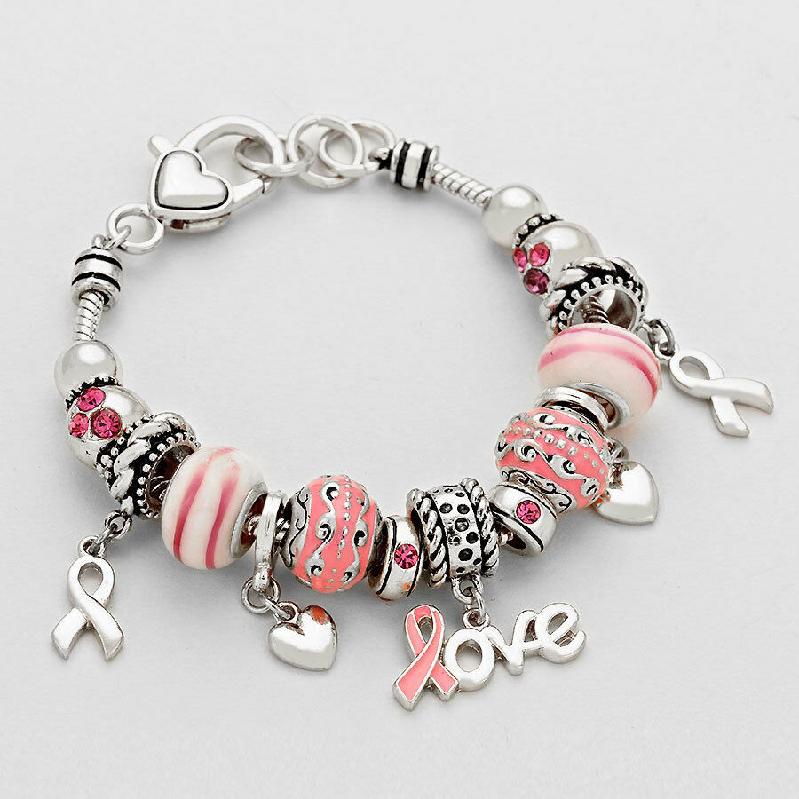 Breast Cancer Bracelet
 Breast Cancer Awareness Pink Ribbon Charm Bracelet Beaded